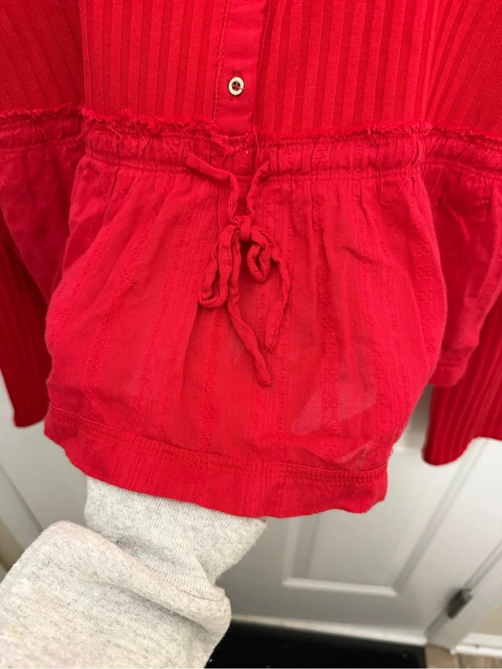 Pilcro Anthropologie Cottagecore Red Mixed Media Ribbed Eyelet Peplum Top XL